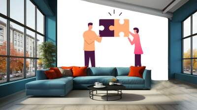 Teamwork concept. Puzzle holding in hands businessman connecting. Cooperation, partnership. Combining two pieces. Symbol of working together Wall mural