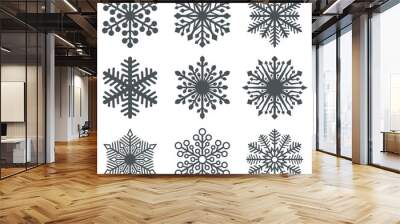 Black Snowflake Shapes Collection Wall mural