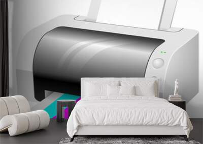 Modern color printer with CMYK colored paper. Wall mural