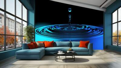 Water Surface Drop Splash in Blue Light Wall mural