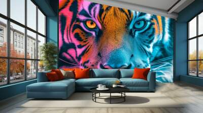 Colorful photograph of portrait face tiger Wall mural