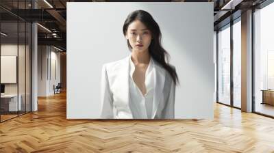 Beautiful Stylish Korean Model Posing in an Elegant Suit. Generative AI. Wall mural