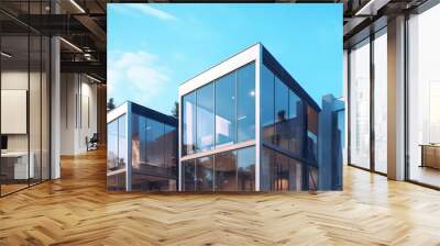 Conceptual modern glasshouse home exterior design. Contemporary glass house concept. Generative AI illustration. Wall mural