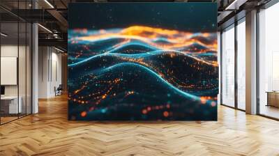 Abstract Blue and Orange Wave with Glowing Lights Wall mural