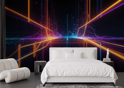 Blue, purple and blue neon lightning abstract background Wall mural