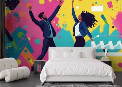 Celebrating Success with a Joyful Dance of Excitement and Enthusiasm Wall mural