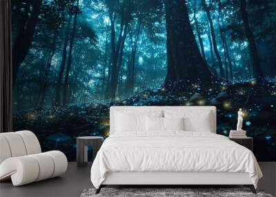 Enchanted Forest: Glowing Mushrooms and Fireflies Wall mural