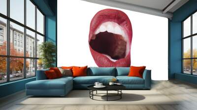 Woman open mouth on white background. Abstract scream background Wall mural