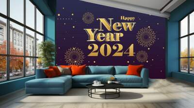 Elegant Background of Celebrating Happy New Year 2024 with Fireworks Wall mural