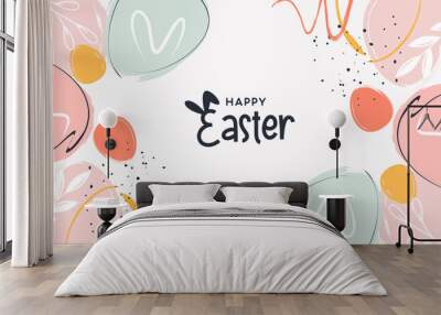 Happy Easter Banner. Trendy Easter Design with Typography and Easter Elements in Pastel Color and Abstract Modern Minimal Style Wall mural