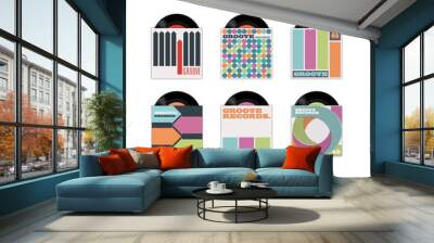 six vector retro record sleeves, with records Wall mural