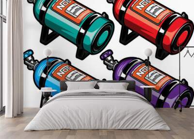 NOS, Nitrous Oxide System vector bundle 4 colour Wall mural