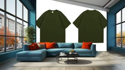 Oversize military green t-shirt front and back isolated background Wall mural