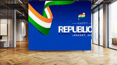 India Republic Day For Celebrate With Ribbon, Tricolor Flag, and Elegant Background Wall mural