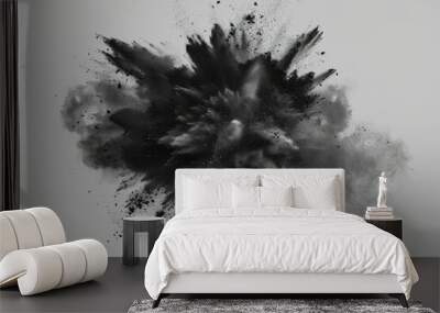 Black Powder Explosion Against a White Background Wall mural