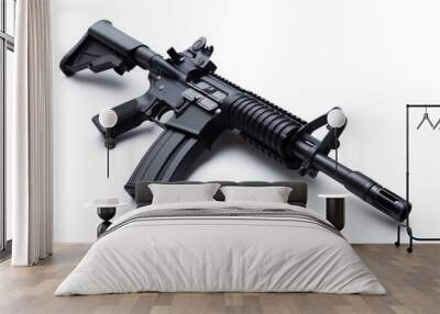 Black Semi-Automatic Rifle with a Suppressor Wall mural