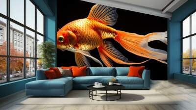 Carassius auratus auratus gold fish aquarium fish on black background Wall mural