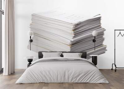 Close-up of papers stack isolated on a white background Wall mural