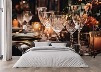 Luxury table settings for fine dining with and glassware Wall mural