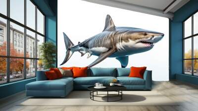 Photo of great shark isolated on a white empty background Wall mural