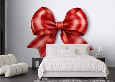 Red Beautiful Satin Ribbon with A Bow On A White Background Wall mural