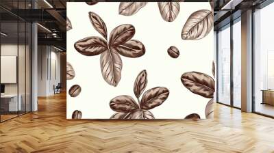 Vector seamless pattern with hand drawn coffee plants and beans Wall mural