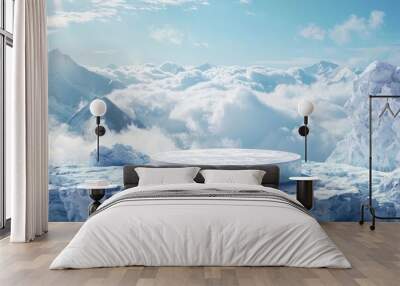 White Circular Platform on a Snowy Mountain Peak Wall mural