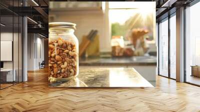 Sunlit Kitchen Counter with Jar of Mixed Nuts Wall mural