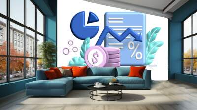 inflation report 3d flat Illustration for business finance chart percent coin dollar bill perfect for ui ux design, web app, branding projects, advertisement, social media post Wall mural