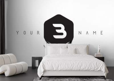 B Letter Logo Design with Black Ink Spill Wall mural