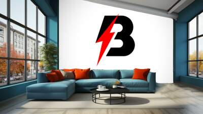 B Letter Logo Design With Lighting Thunder Bolt. Electric Bolt Letter Logo Wall mural