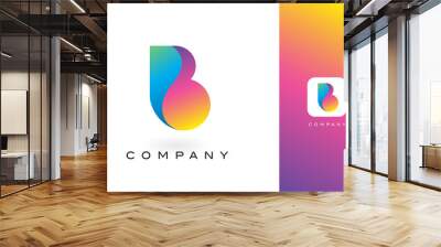 B Logo Letter With Rainbow Vibrant Beautiful Colors. Colorful Trendy Letters Purple and Magenta Logo. Wall mural