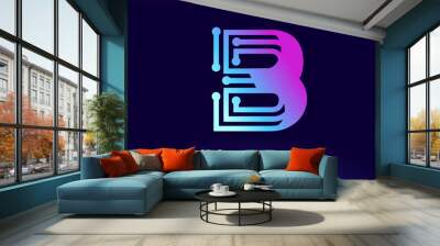 B Tech Letter logo Concept with Connected Technology Dots Wall mural