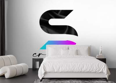 Black Silk Letter S Logo Design with Textile Material Texture and Creative Design Vector Wall mural