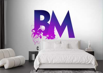 BM B M Purple Letter Logo Design with Liquid Effect Flowing Wall mural