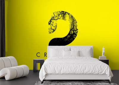 D Logo Letter Made From Black Tree Branches Wall mural