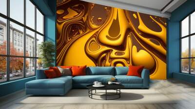 Fluid Melted Liquid Gold Texture. Melted Golden background artistic texture with melted gold Details. Ai generated Wall mural