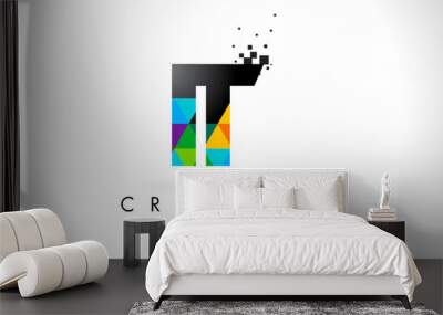 IT I T Letter Logo with Colorful Triangles Texture Design Vector. Wall mural