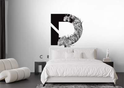 Letter D Logo Design Icon with Artistic Grunge Texture In Black and White Wall mural