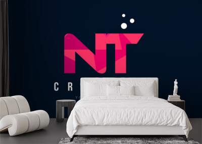 NT N T Letter Logo with Purple Low Poly Pink Triangles Concept Wall mural