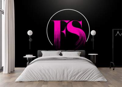 Pink FS Brush Stroke Letter Logo Design. Pink Paint Logo Leters Icon. Wall mural