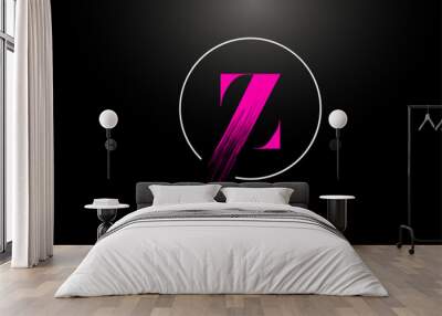 Pink Z Brush Stroke Letter Logo Design. Pink Paint Logo Leters Icon. Wall mural