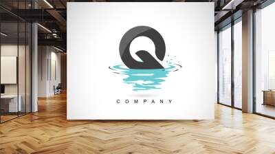 Q Letter Logo Design with Water Splash Ripples Drops Reflection Wall mural