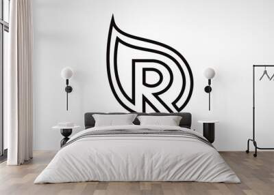 R Leaf Logo Letter Design with Leaf Outline Wall mural