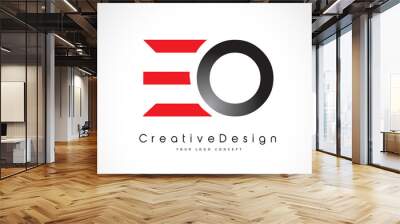 Red and Black EO E O Letter Logo Design. Creative Icon Modern Letters Vector Logo. Wall mural