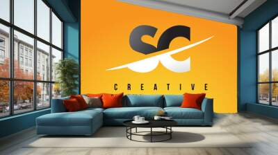 SC S C Letter Modern Logo Design with Yellow Background and Swoosh. Wall mural