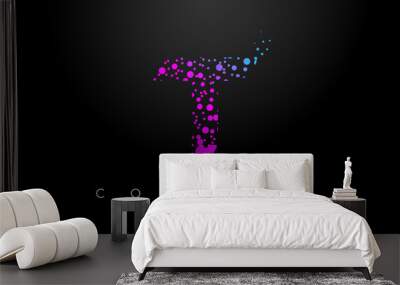 T Letter Logo with Purple Particles and Bubble Dots Wall mural