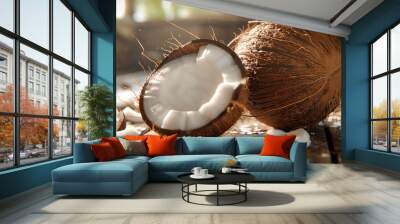 A half broken coconut overlapping a whole coconut Wall mural