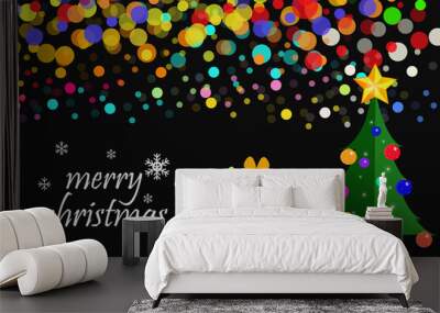 Merry Christmas abstract background with Christmas lights, Christmas tree, Star, Gift boxes, snowflakes creative new design for backgrounds, banners, posters, fliers, calendar vector illustration. 
 Wall mural