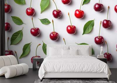 Pattern of cherries on a white background  Wall mural